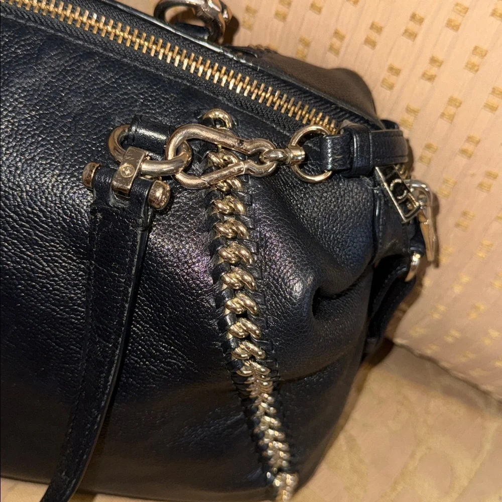 Coach Prairie Whiplash Satchel Crossbody Handbag Black Pebbled Leather preowned - Picture 3 of 16